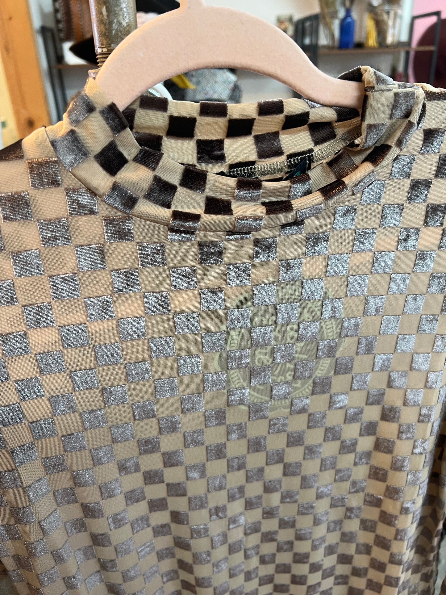Black and Tan Velvet Mesh Top