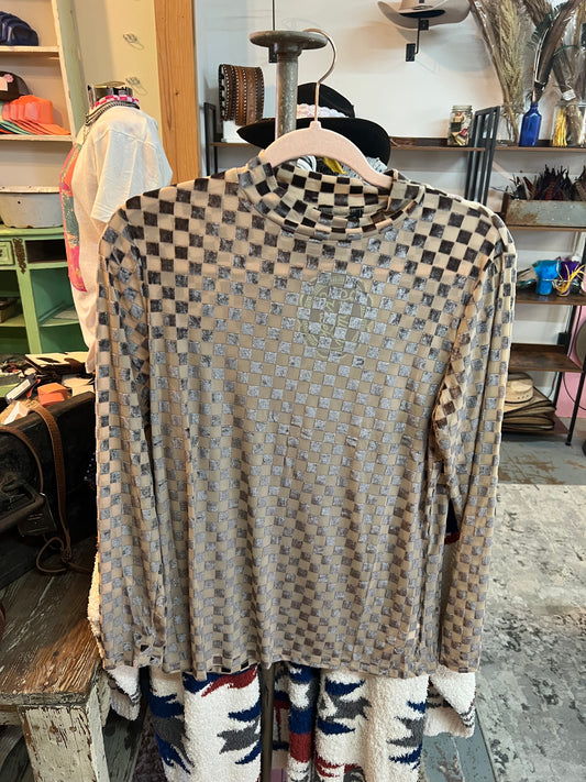 Black and Tan Velvet Mesh Top
