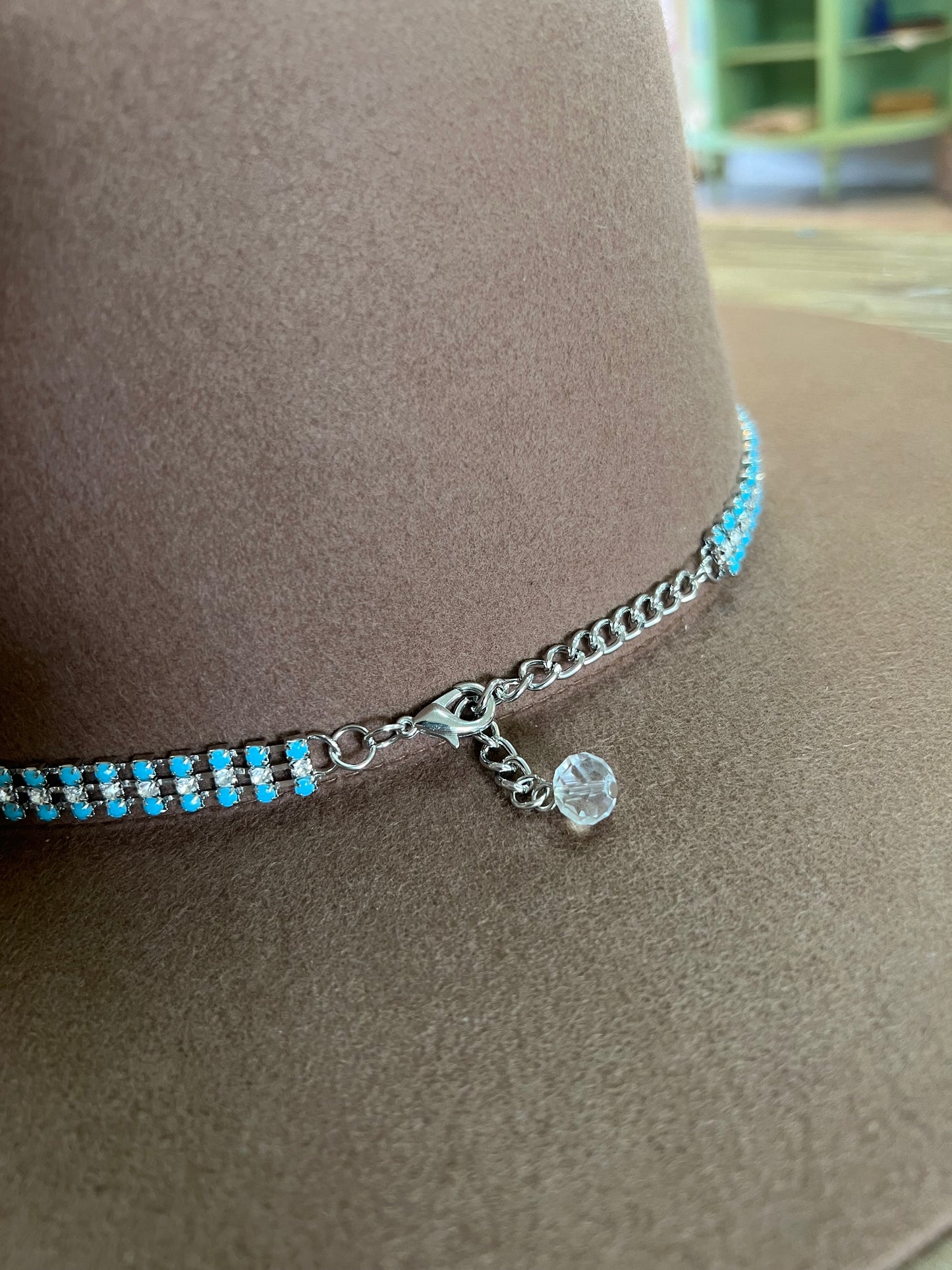 3 Strand Turquoise & Crystal Hat Band