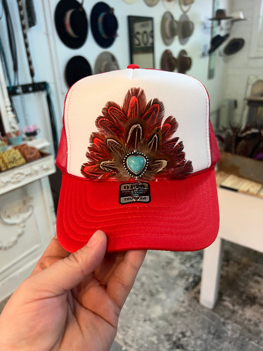 Red Feather Cap with Pin